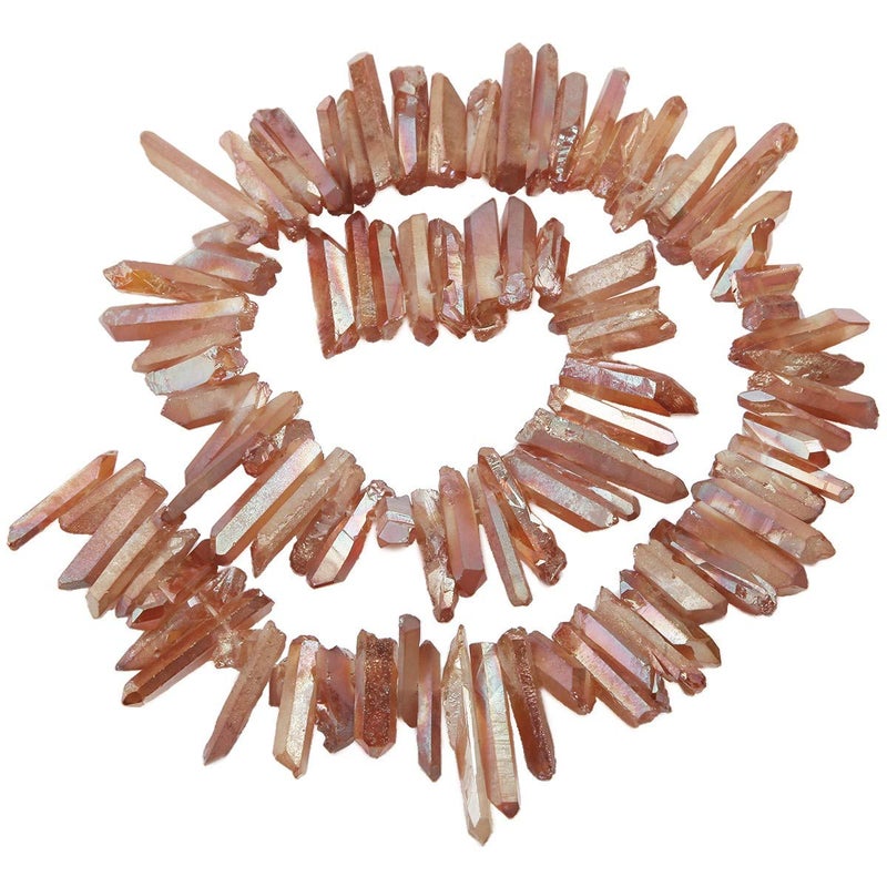 SUNYIK Orange Titanium Coated Crystal Points Quartz Rough Sticks Spikes Point Beads 15 inch Strand Drilled - Image 1